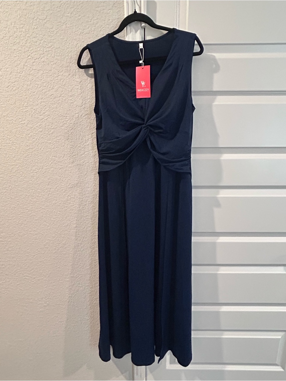 Navy Twist-Front Sleeveless Dress
